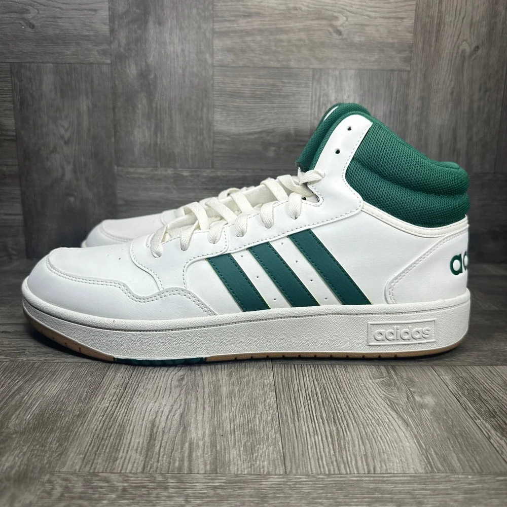 Adidas Hoops 3.0 Mid Mens 12 White Green Basketball Retro Sneakers NEW IG5570